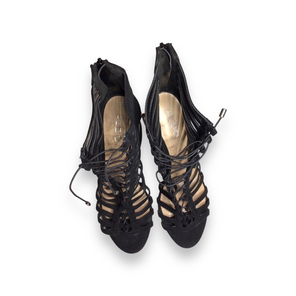 ALDO Gladiator Caged Lace-Up Stiletto Heel Shoe Open Toe Formal Edgy Black, 9 - Picture 2 of 7